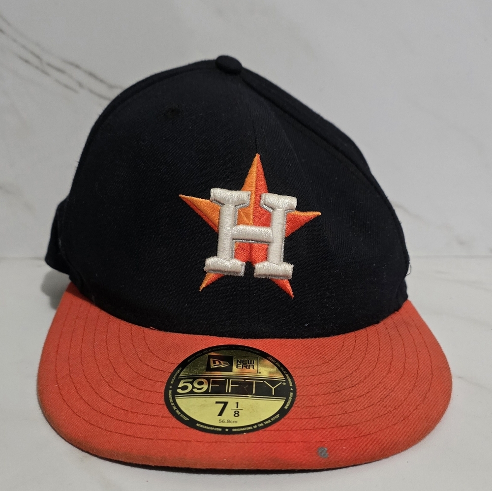 Houston Astros Ballcap New Era 59 Fifty - One Size 7 1/8 Men's - Navy/Orange